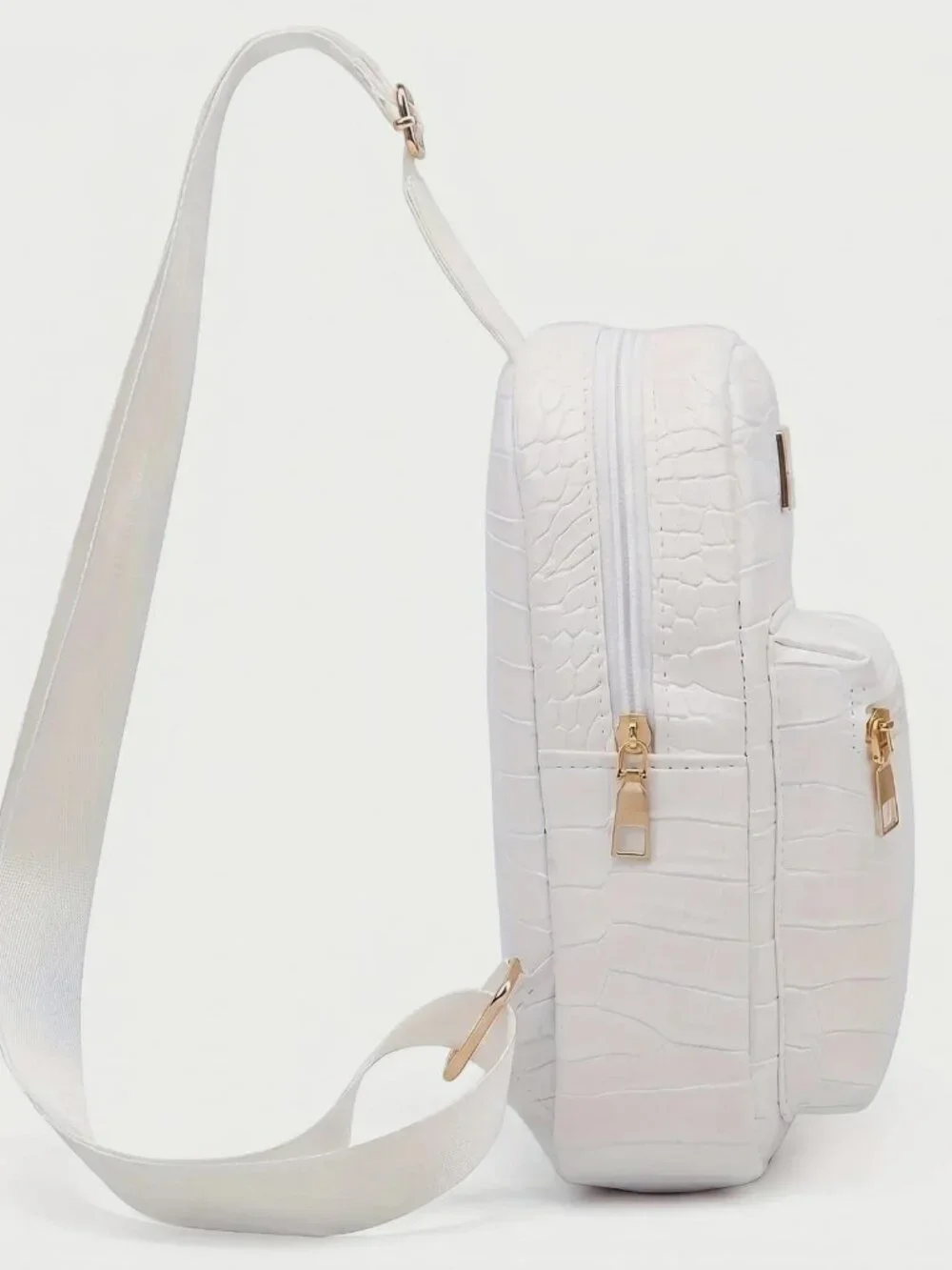 White Croco Embossed Mini Backpack Faux Leather Sling Bag